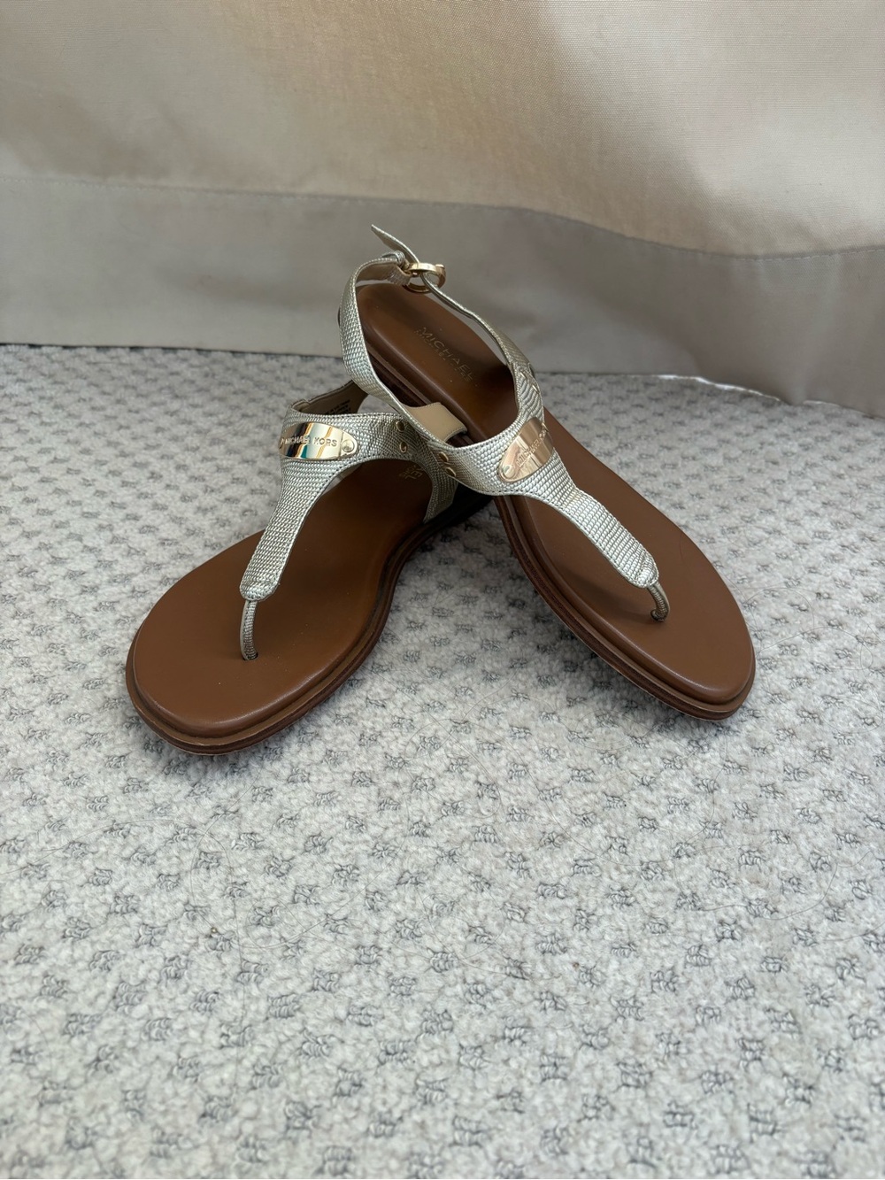 Michael Kors Gold Metallic T-Strap Sandals